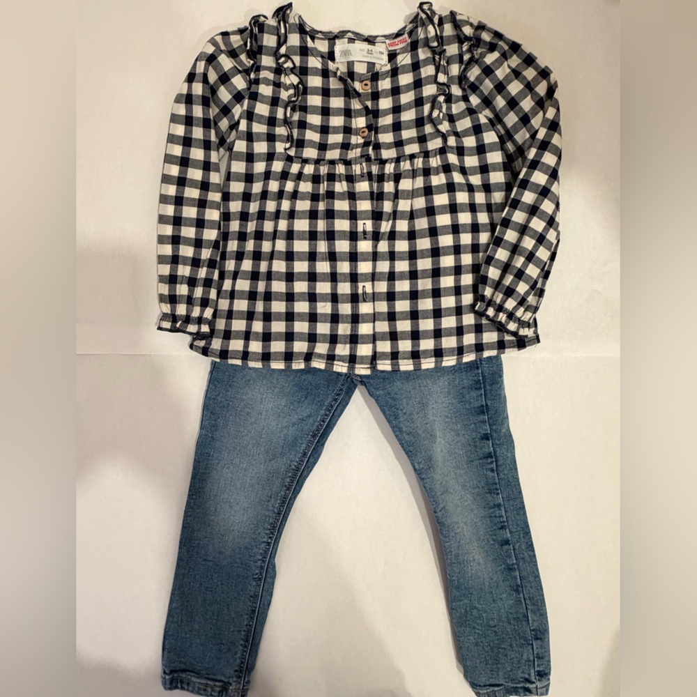Zara Checkered Top and Denim Jeans Set